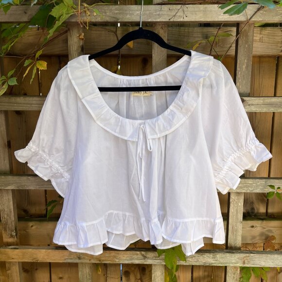 Harly Jae Doll Blouse White Organic Cotton Size S Feminine Minimalist - Picture 2 of 5